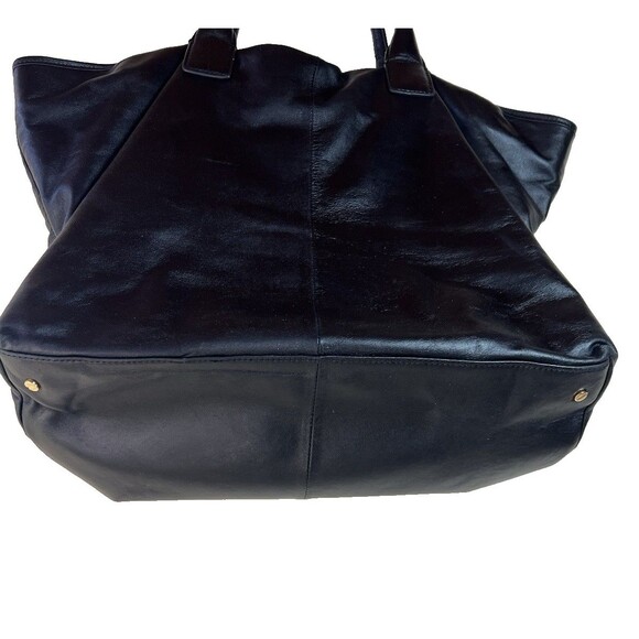 Tory Burch Black Soft Leather Large Slouchy Tote Gold Accents Lipstick Mirror - Picture 3 of 7